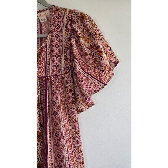 Band Band Of The Free Dress Women Small. Short Sleeve Boho Rust floral Peasant. - Picture 6 of 11